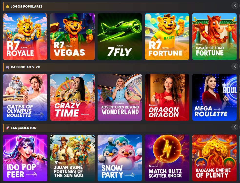 Interface do cassino online R7BET
